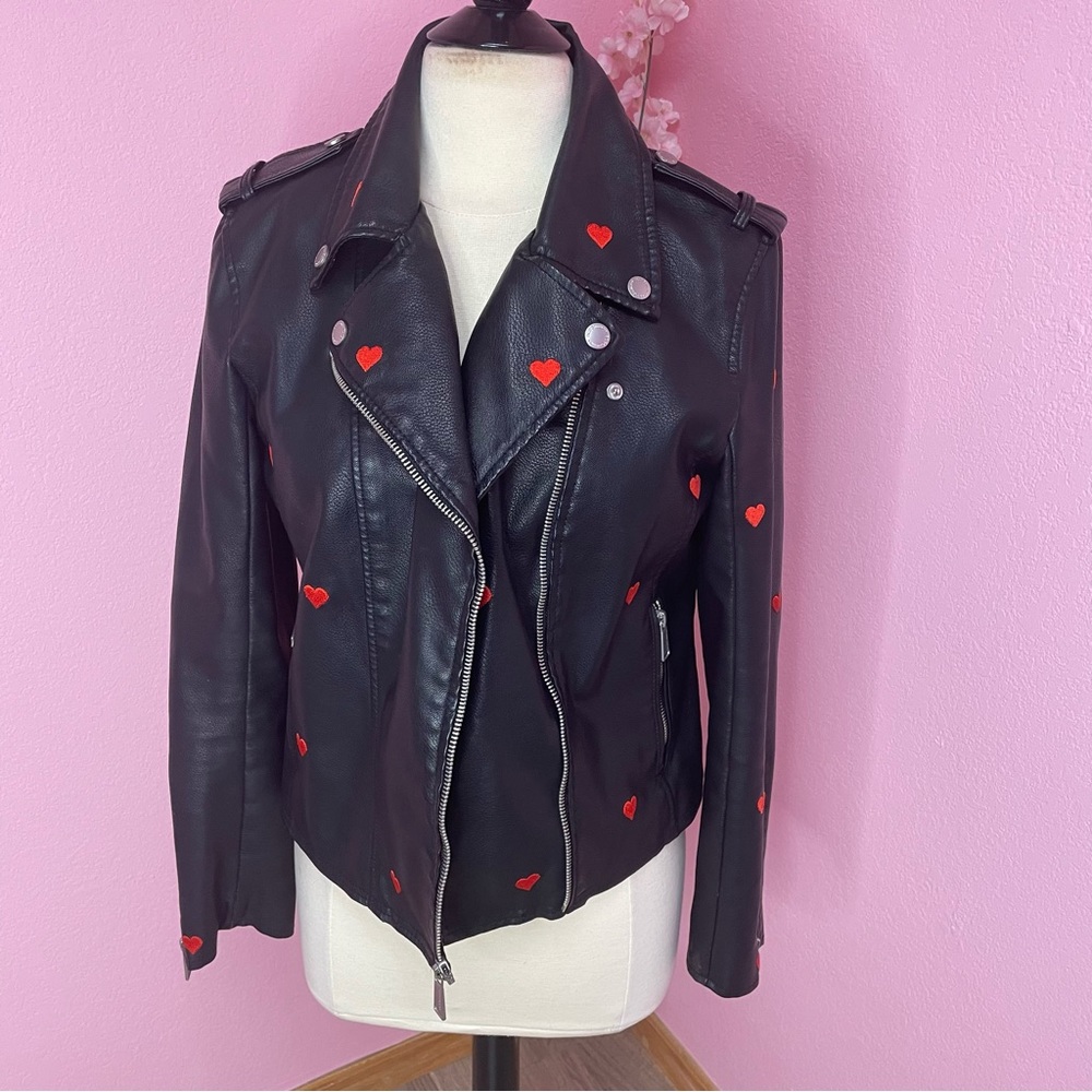💔 Heart Embroidered Faux Leather Moro Jacket 💔